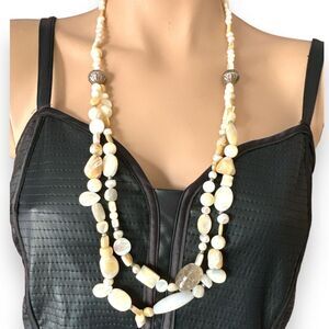 VINTAGE STERLING SILVER PEARL, MOTHER OF PEARL NECKLACE TICA ROSA 28" LENGTH